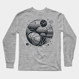 Basketball Minimalist Black Work Line Ink Drawing Long Sleeve T-Shirt